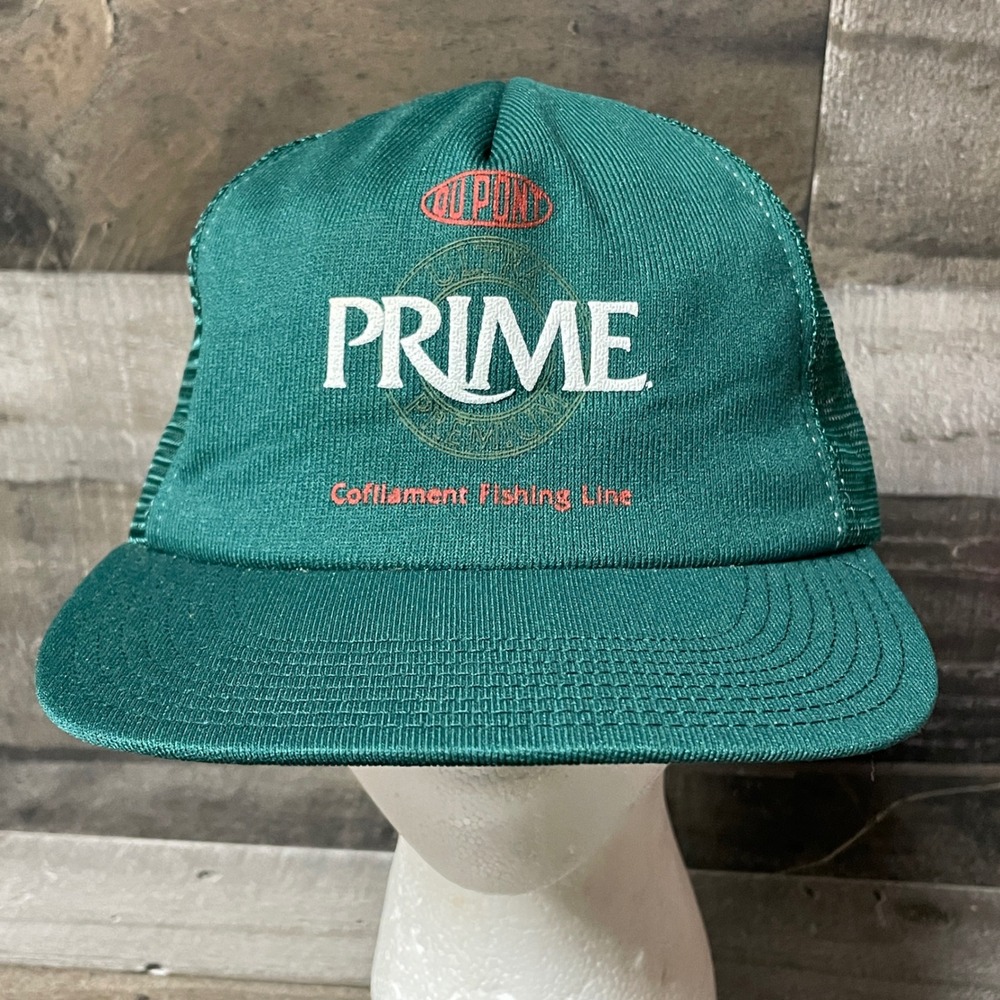 Vintage DuPont Prime Co filament Fishing Line Trucker Hat Cap Green USA Made